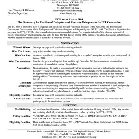 Teamsters Local 399 Delegate Election Plan Approval Posting